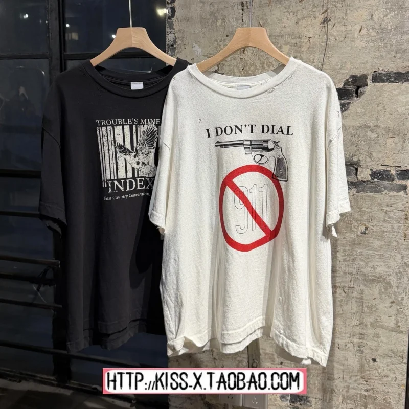 

Washed Vintage Print Couple Short Sleeve T-Shirt Loose Fit Cotton round Neck Casual Style Summer New Fashion Protocol Index
