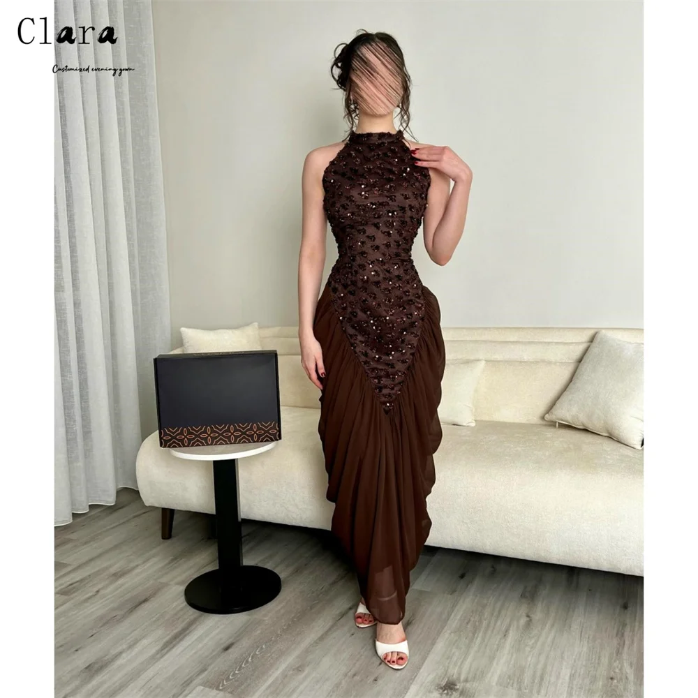

Clara Custom Brown Fish Tail Embroidered Round Neck Prom Luxury Dresses 2025 Woman Luxury Evening Dress Elegant Gown Party Women