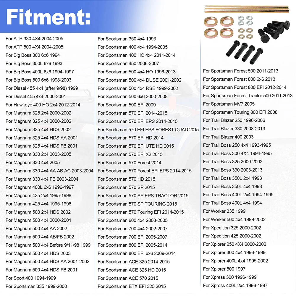 

Front Lower A-ARM Bushing Shaft Kit Replaces 5020681 Two Front Lower A-Arm Bushing & Shaft Kit for Trail Blazer 250 330 400 Etc