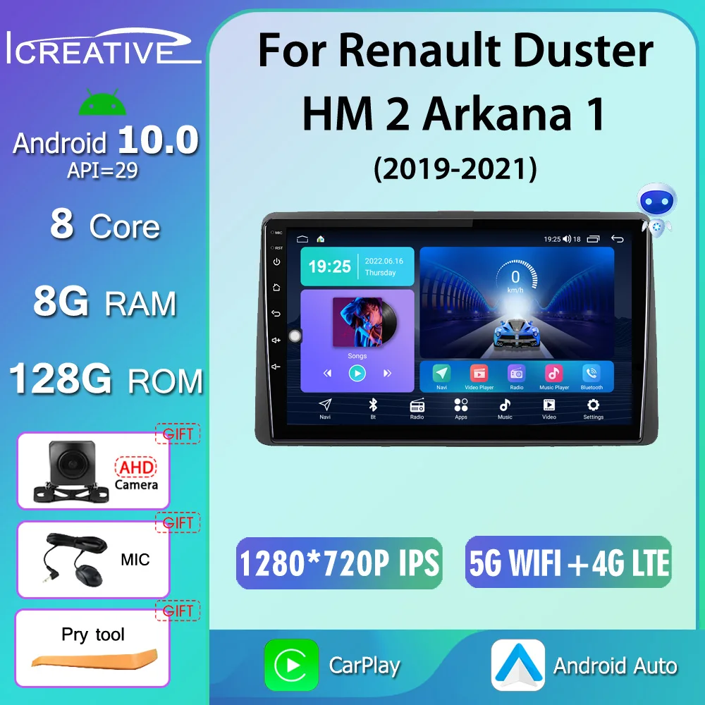 Icreative Android 10.0 Stereo Car Radio For Renault Duster HM 2 2020 - 2021 Arkana 1 2019 - 2021 Multimedia CarPlay HU Head Unit