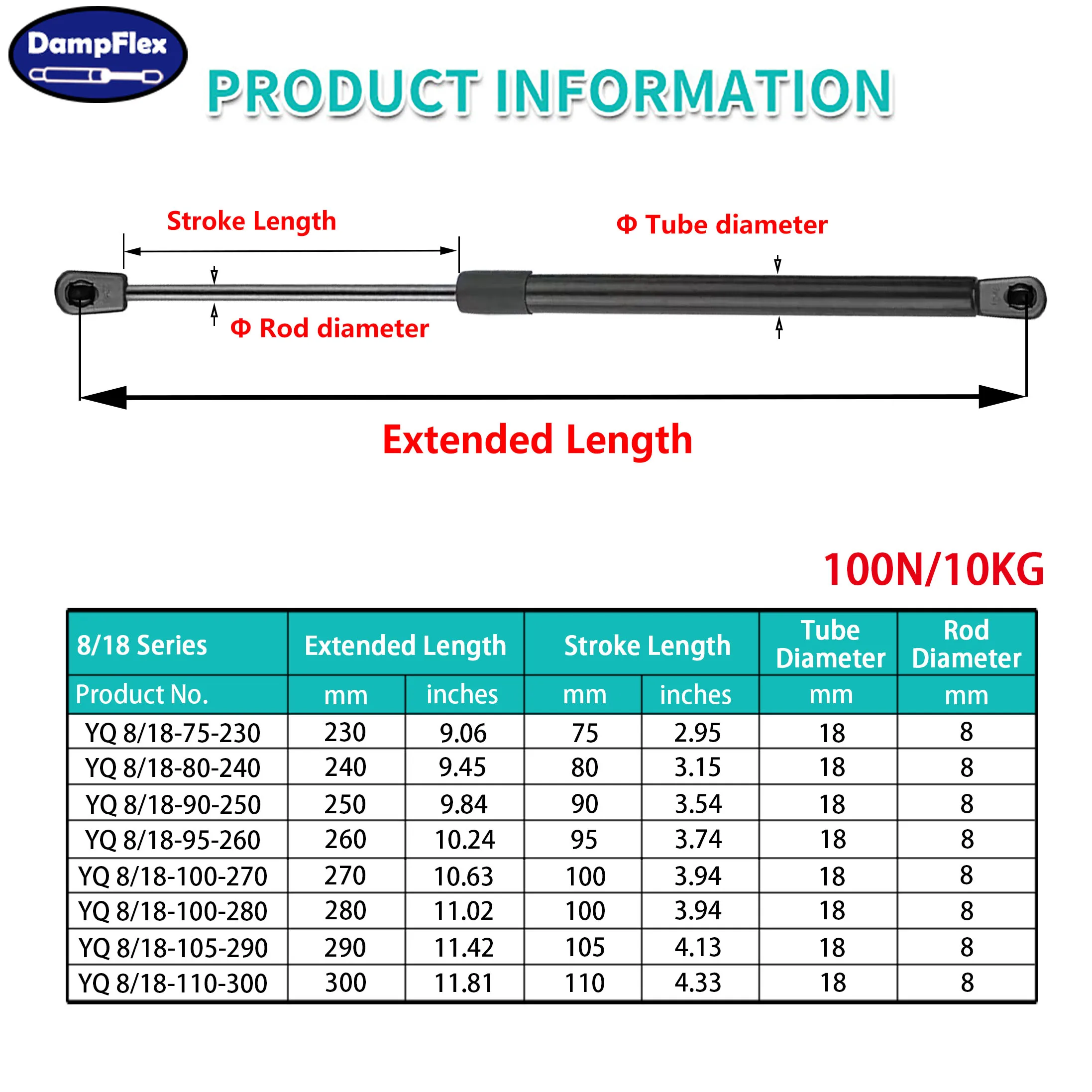 1PC 100N 230-300mm Gas Spring Nylon Ends Shock Absorbers Gas Strut Lift Support Car Hood Lid Support Lift Strut Bus Replacement