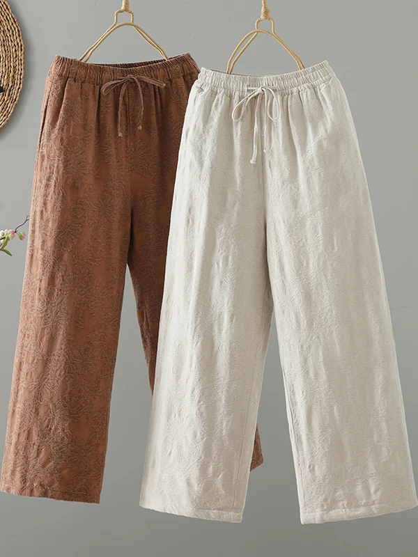 Pantaloni a gamba dritta con cintura in cotone e lino artistico retrò Pantaloni casual dimagranti a vita alta invernali da donna Capispalla larghi