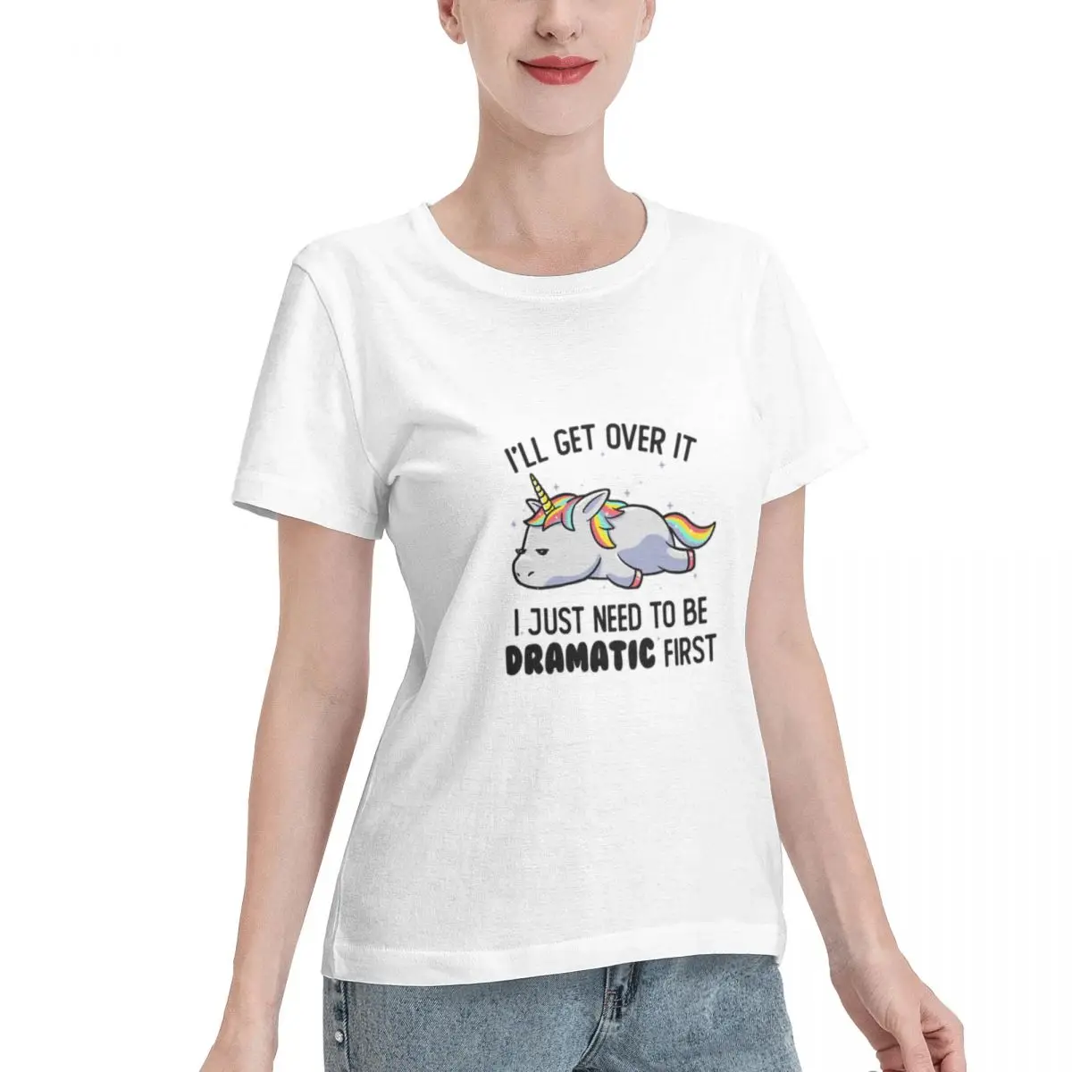 Plus Size Available I Just Need To Be Dramatic Lazy Unicorn Gift Women's T-shirt French Style Outdoor Casual Top