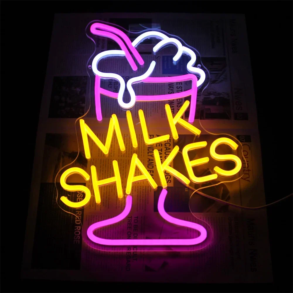 

Milk Shakes Neon Light Sign USB Dimmable LED Neon Sign Wall Decoration for Man Cave Bedroom Livingroom Birthday Party Gifts