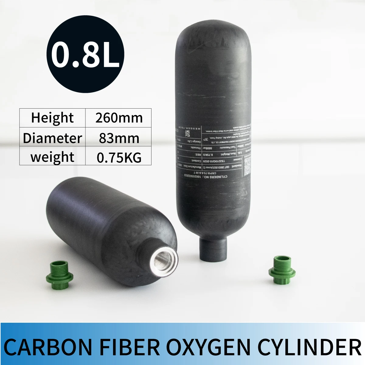 Cilindro de fibra de carbono HPA de 4500 PSI, 300 bar, 30 MPa, 0.8 L, tanque de buceo, garrafa M18 * 1.5