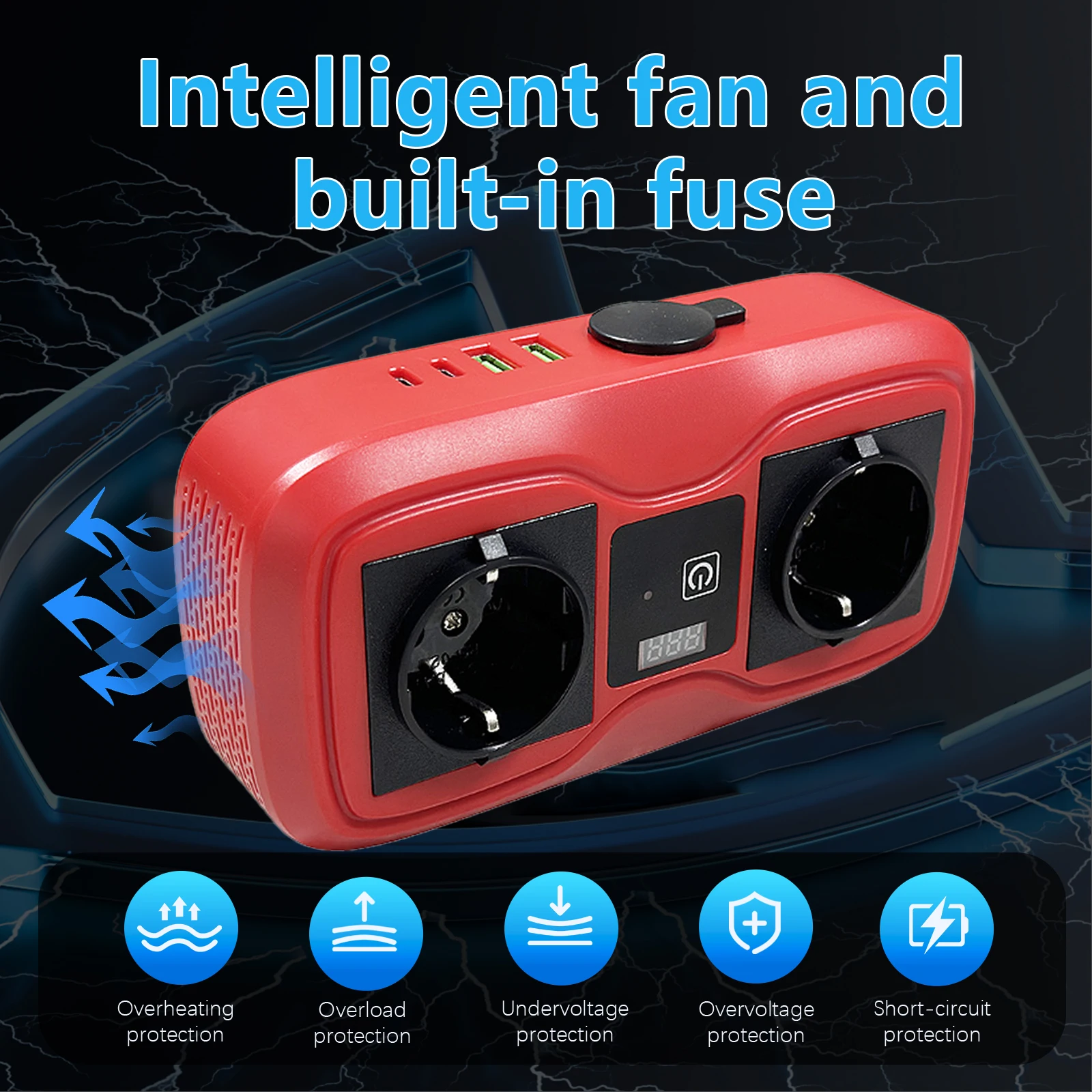 محول طاقة السيارة 200 وات تيار مستمر إلى تيار متردد 12 فولت-110 فولت مع QC3.0 نوع C مقبس الاتحاد الأوروبي مثبت تلقائيًا 400 وات طاقة الذروة لولاعة السجائر #1