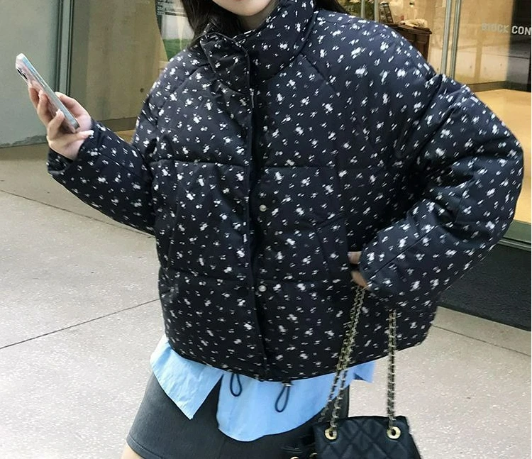 

2025 Short Warm Bread Clothes Winter Floral Cotton-padded Clothes New Stand-up Collar Thickened Loose Cotton-padded Jacket