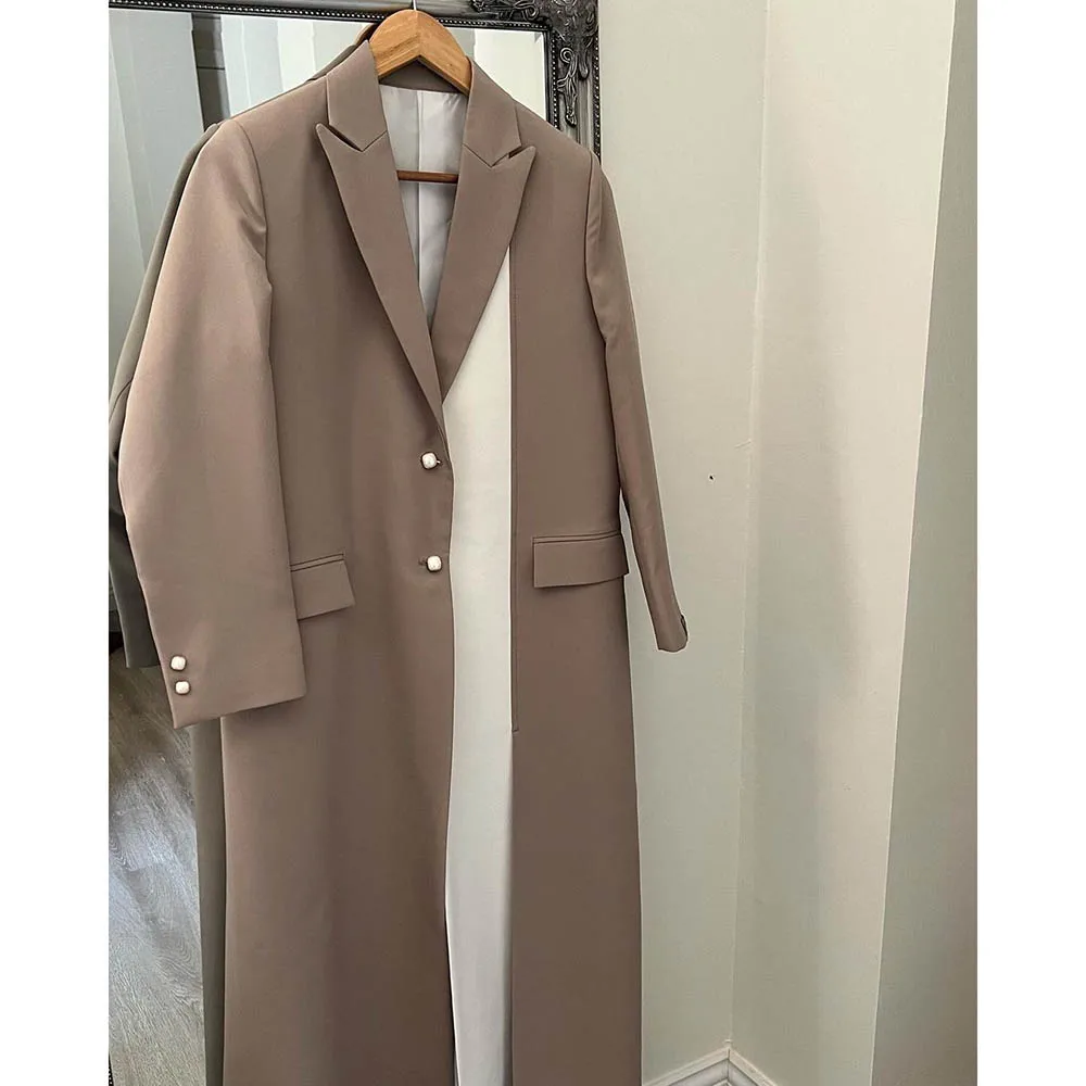 Chic Women Blazer 1 Piece Jacket Single Breasted Peak Lapel Long Coat Luxury Female Office Clothing Dubal Muslim Outerwear 2024