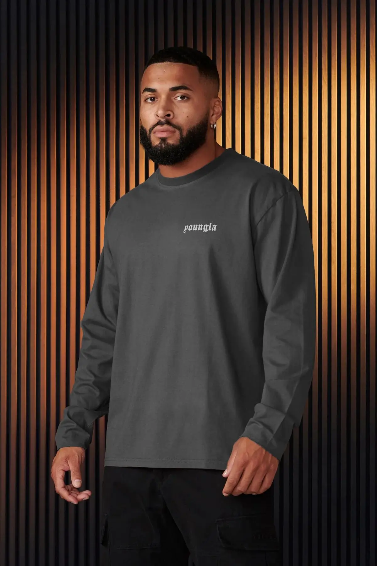 

YOUNGLA American Men's Long Sleeve T-Shirt Autumn New Bodybuilding Sports Fitness Cotton Crew Neck Loose Base Shirt