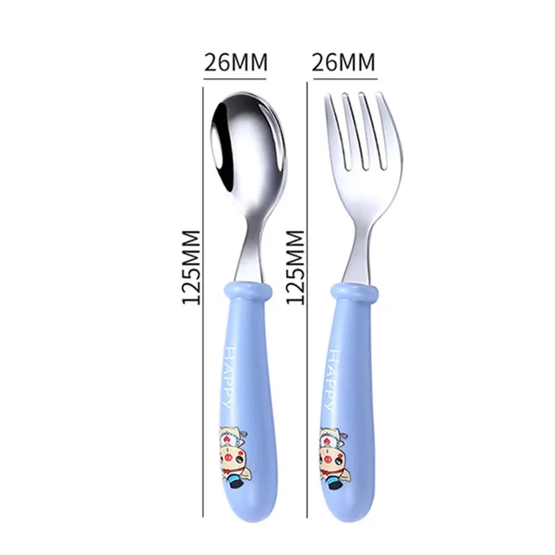 Conjunto de utensílios de mesa para bebês, utensílio de aço inoxidável para crianças pequenas, talheres de desenho animado, colher de alimentação infantil, garfo