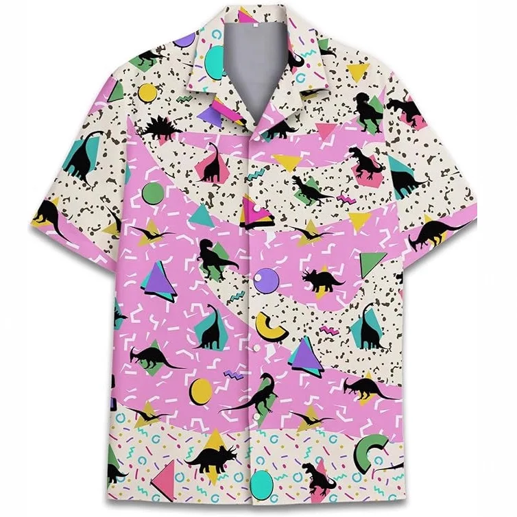 Dopamine Contrasting Fun Printed Short Sleeved Shirt for Both Men and Women, Niche Seaside Vacation Casual Flower Shirt