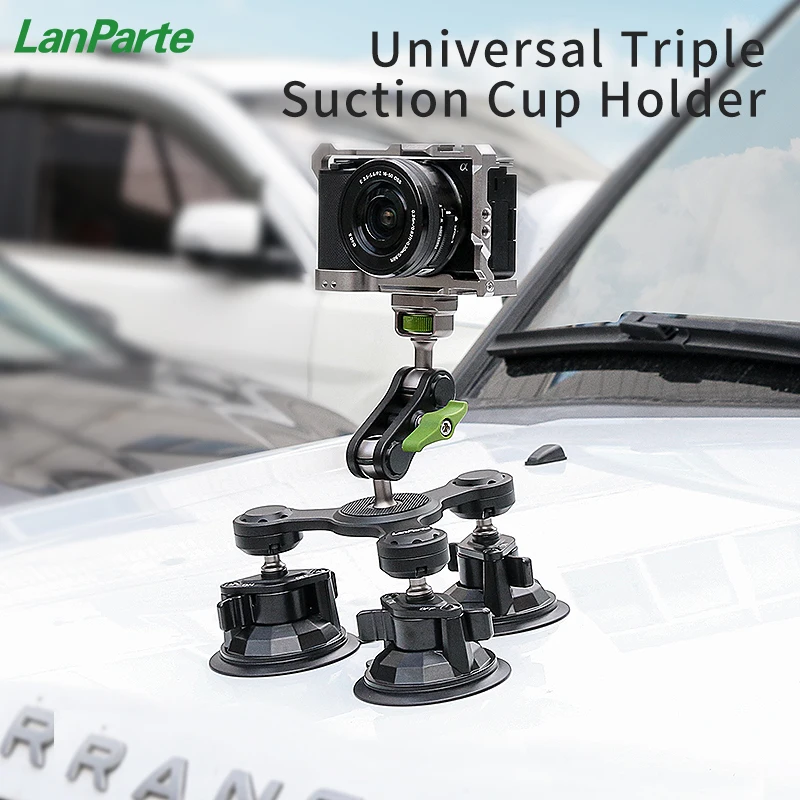 Aluminum Alloy Heavy Duty Triple Suction Cup Mount Car Mount Camera Holder Mobile Phone Holder
