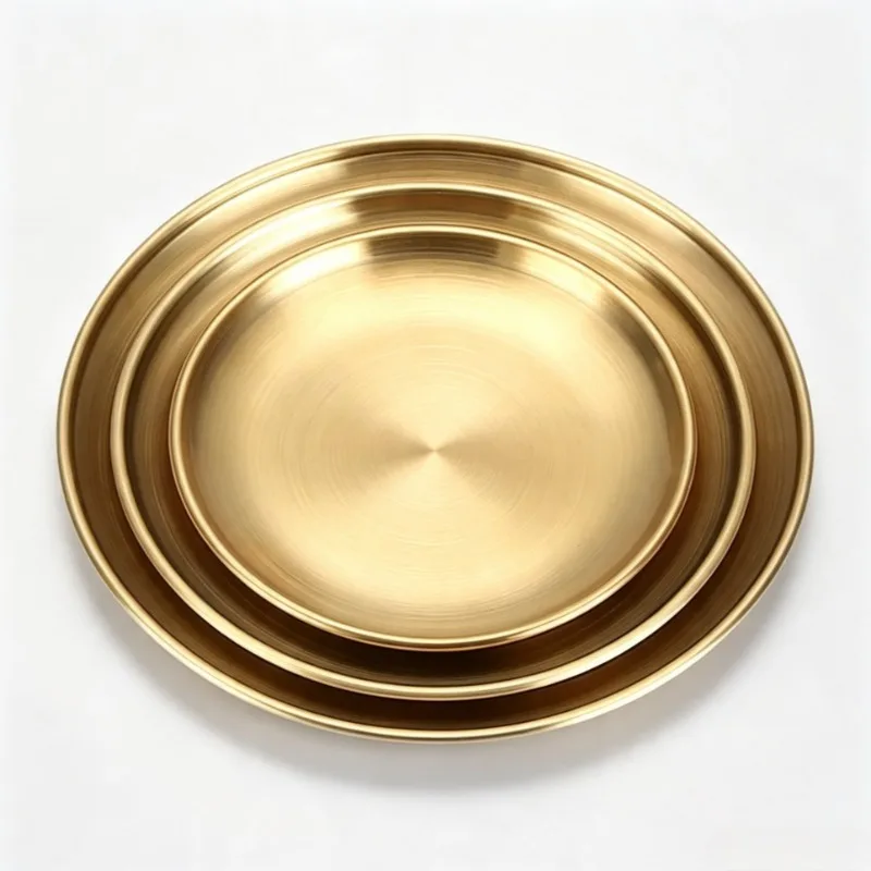 3pcs Stainless steel Shallow Tray Bone Spitting Dishes Fruit Meat Dining Disc Round Metal plates for Picnic,Outdoor