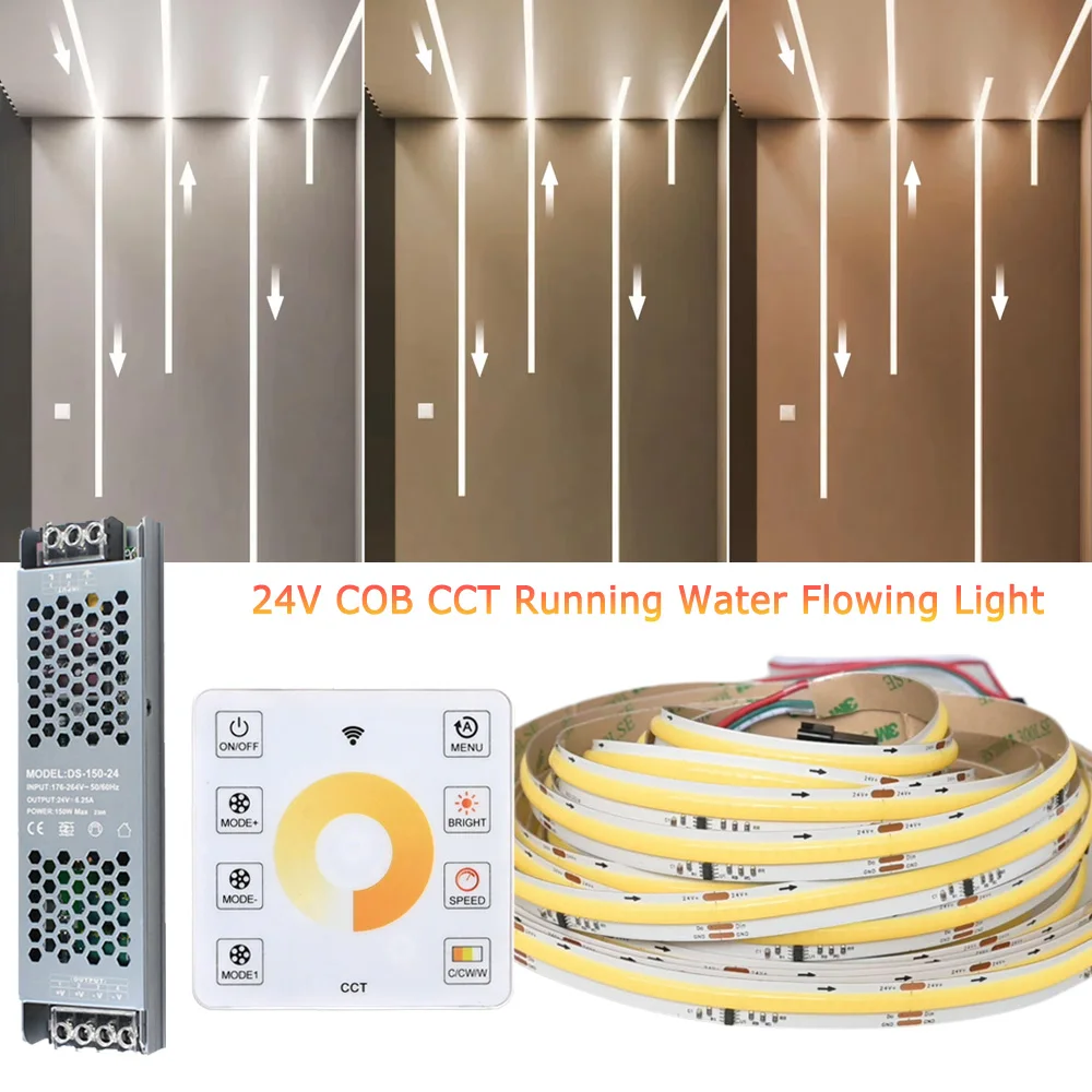 bande-led-cob-cct-a-effet-d'eau-courante-5m-10m-20m-24v-lampe-lineaire-flexible-pour-course-de-chevaux-2700-6500k-avec-telecommande-tactile