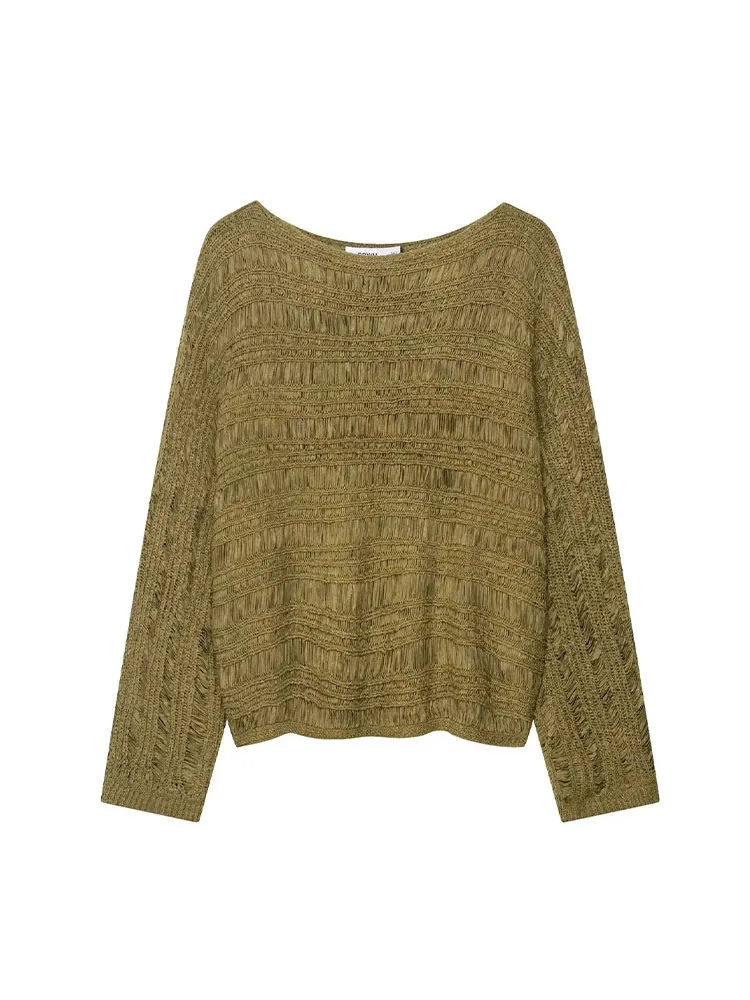 

HH 2025 женский модный винтажный однотонный вязаный пуловер, топ, женский элегантный уличный свободный повседневный свитер с длинными рукавами Mujer