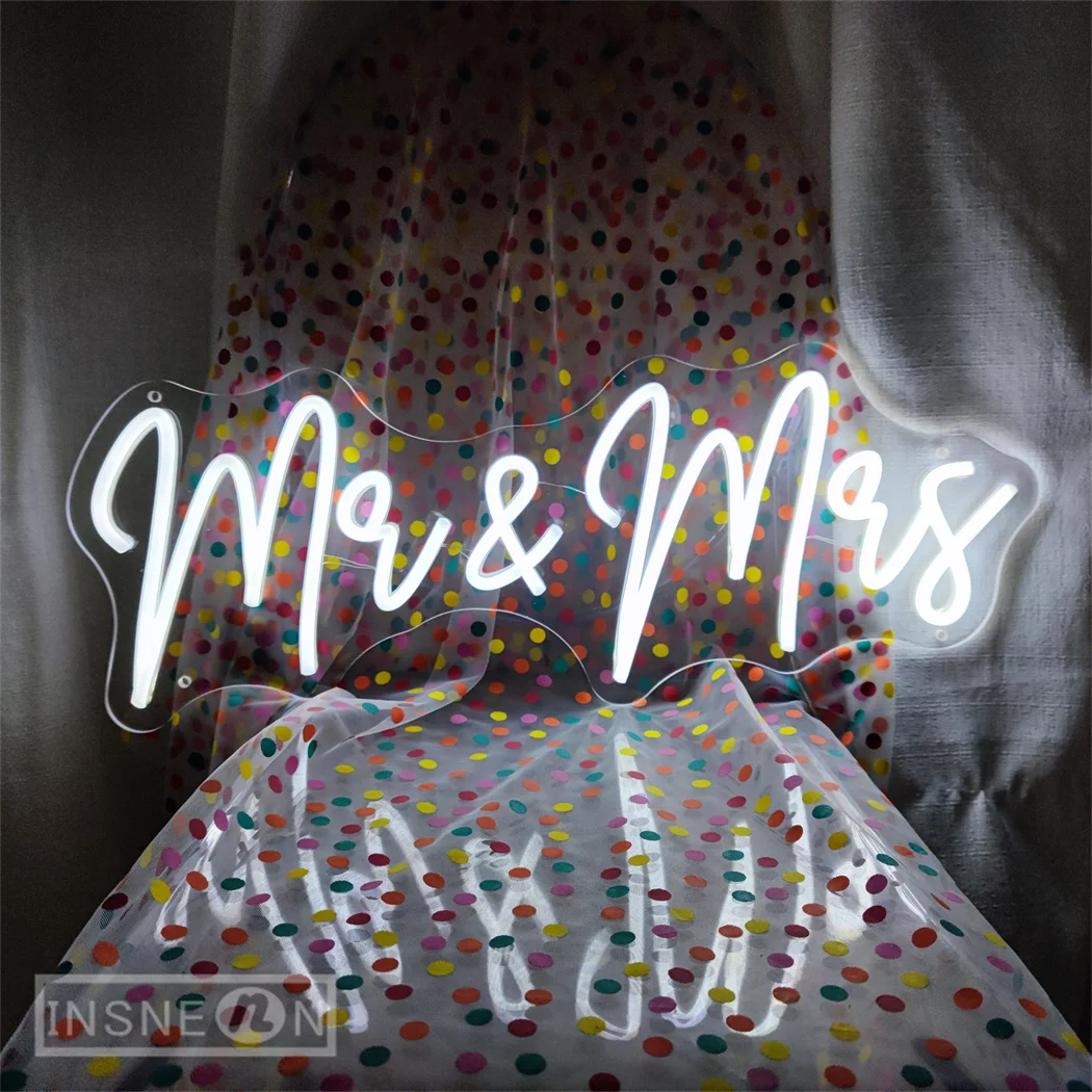 Neon LED Sign Mr and Mrs Wedding Wall Hanging LED Neon Light Sign Mrs Mr for Room Bedroom Home Anniversary Gifts USB-Powered 5V