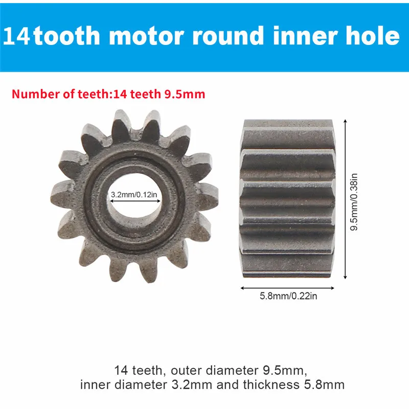 Motor Gears 14 Teeth 8.2mm 9.5mm Diameter Replaceable Motor Gear for RS550 10.8V / 12V / 14.4V / 16.8V / 18V / 21V DC Motor