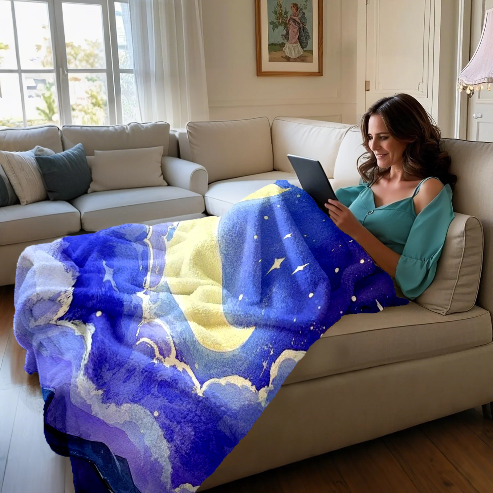Cielo notturno stellato con nuvole scure e coperta dal design della gamma di montagna per avventurieri e regalo unico per adulti e amanti della natura