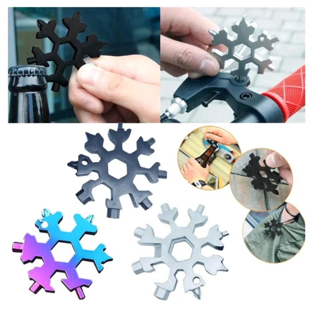 18-in-1 Snowflake Key Wrench Multi-tool EDC Portable Mater Allen Key Snow Keychain Tools Bicycle Combination Spanner for Camping