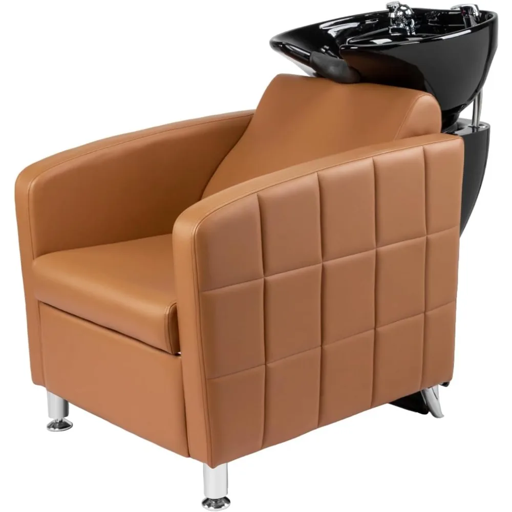 Salon Shampoo Bowl and Chair, Shampoo Chair Extra Wide Seat & Porcelain Hair Washing Sink, Shampoo Unit Beauty Spa Barbershop