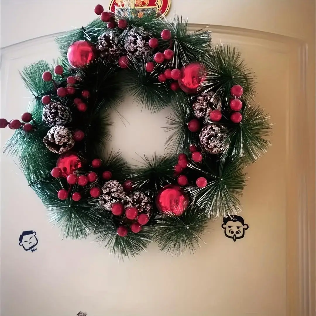 Grinalda de Natal para porta da frente - Holly à prova de intempéries com arco - Decoração de férias interna/externa