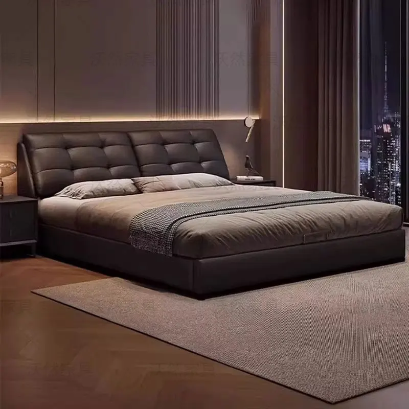 Simple light luxury cloud leather bed 2025 new master bedroom high-end double bed queen bed storage soft bag wedding
