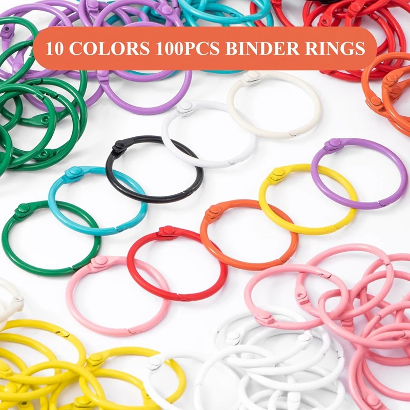 Colorful Binder Rings 1.2 Inch - 100 PCS Book Paper Rings Binder Clips For Index Cards, Metal Rings For School, Home