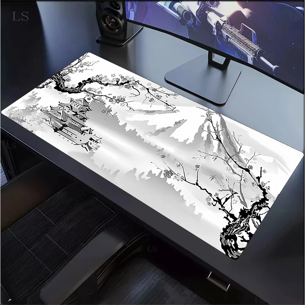CIFBUY Gaming Mouse Pad White Sakura Japan Cherry Blossom Desk Mat Non-Slip Office Carpet Laptop Keyboard Computer Pad