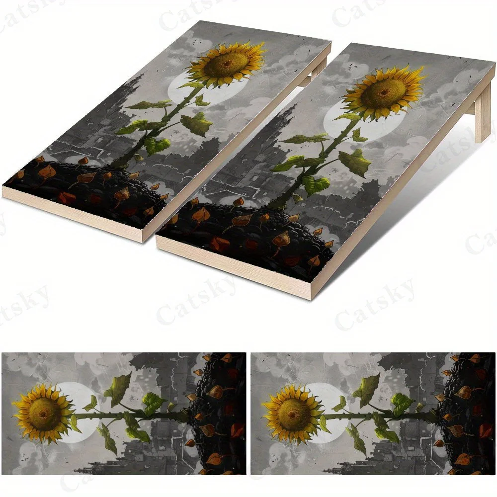 

Водонепроницаемая доска Cornhole с темными сказочными подсолнухами, виниловые обертки, дизайн настольной игры из ПВХ для игр на открытом воздухе, идеально подходит для занятий спортом и отдыха