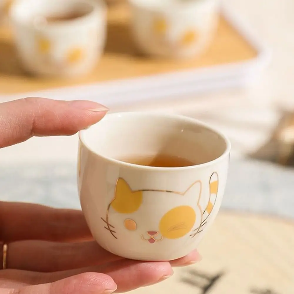 5/7pcs 360° Rotating Lucky Cat Teapot Set Ceramic Japanese Style Kung Fu Tea Pot Set with Bag and Tea Tray Bubble Tea Set Travel