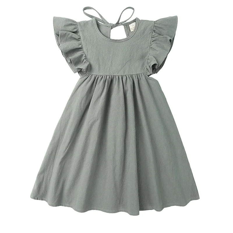 1-6Y Baby Girl Dress Summer Girls Dresses Style Linen Cotton Clothes Ruffles Dress 1st Birthday Party White Princess Dress