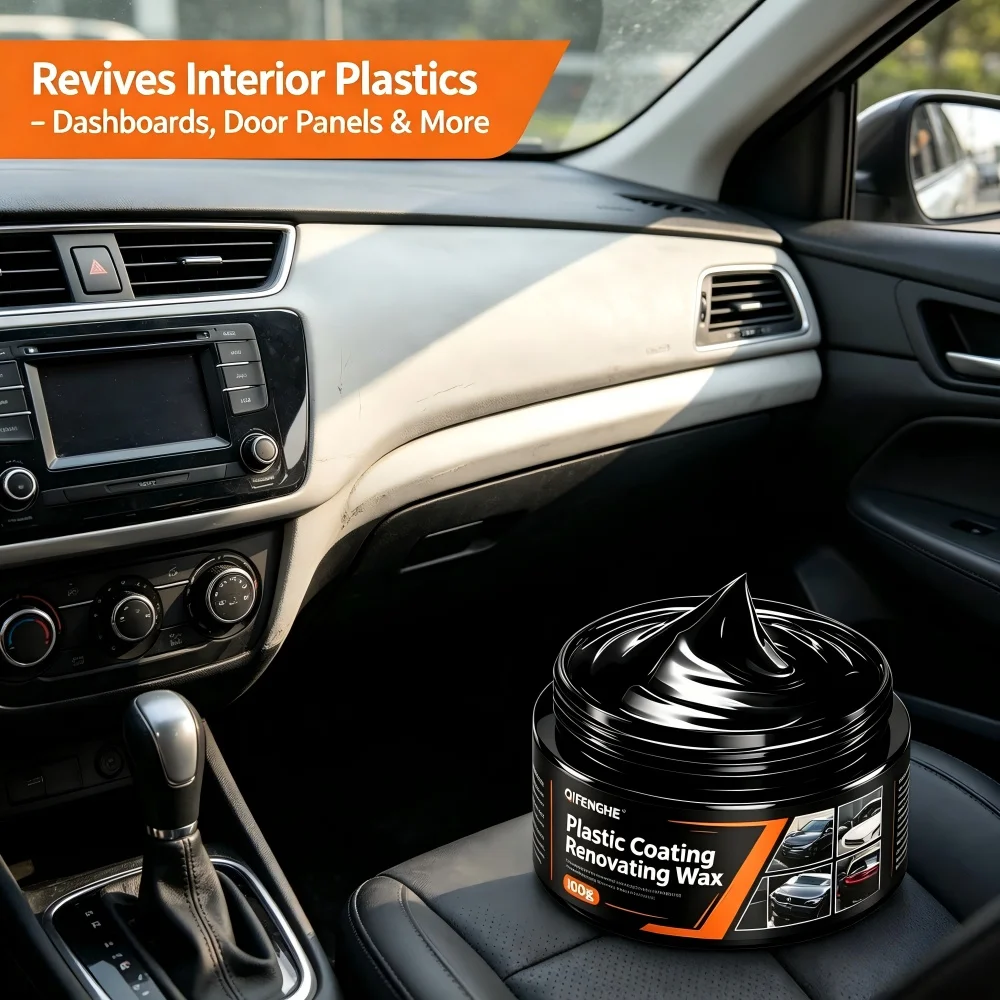 Car Plastic Restorer Wax 100g, Black Trim & Bumper Renovation Coating, Restores Faded Surfaces & Prevents Aging