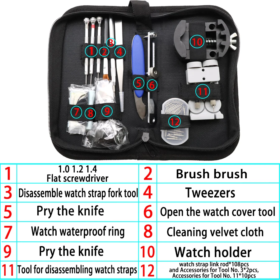 Repair watch tools, open the back cover of the watch, remove the strap, box, watch ear pins, and tool accessories