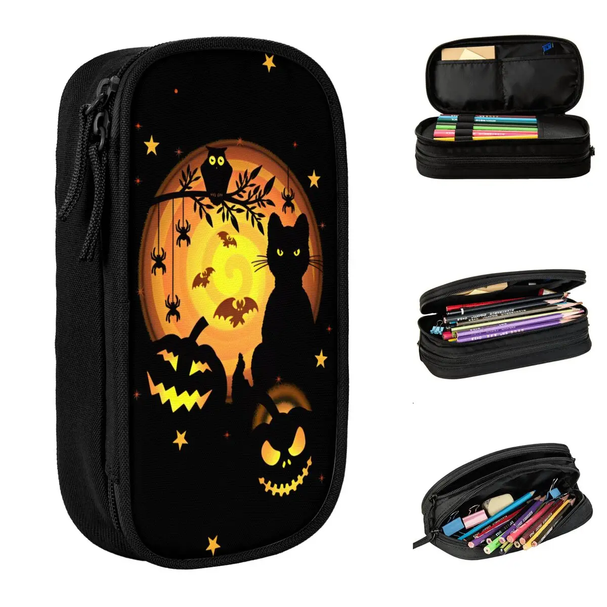 Pumpkins Cat Halloween Pencil Cases Pencil Box Pen for Student Big Capacity Bags School Supplies Zipper Stationery