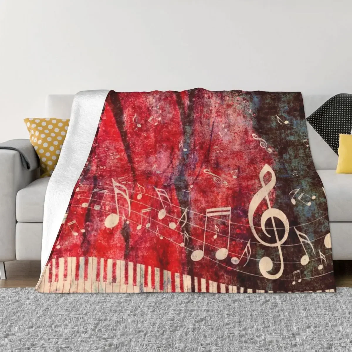 

Piano Keyboard with Music Notes Grunge 2 Throw Blanket Plaid for sofa Blankets