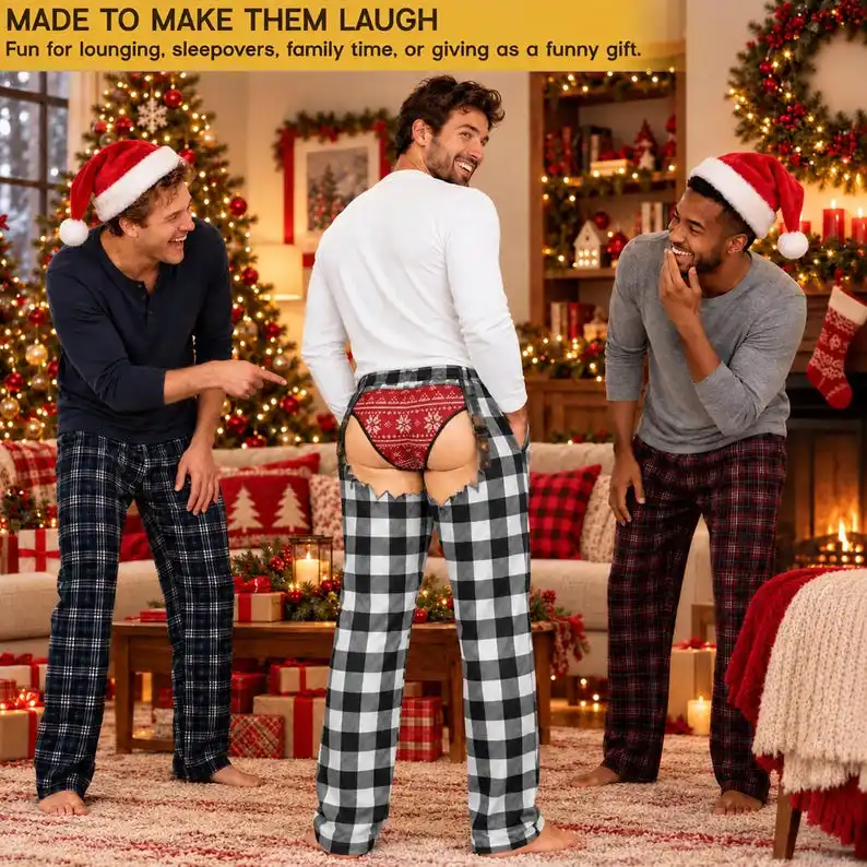 2026 Autumn Funny Photo Pajama Pants, Fake Thong Fake Butt Sleepwear, Christmas Gag Gift, Ugly Christmas Lounge Pants