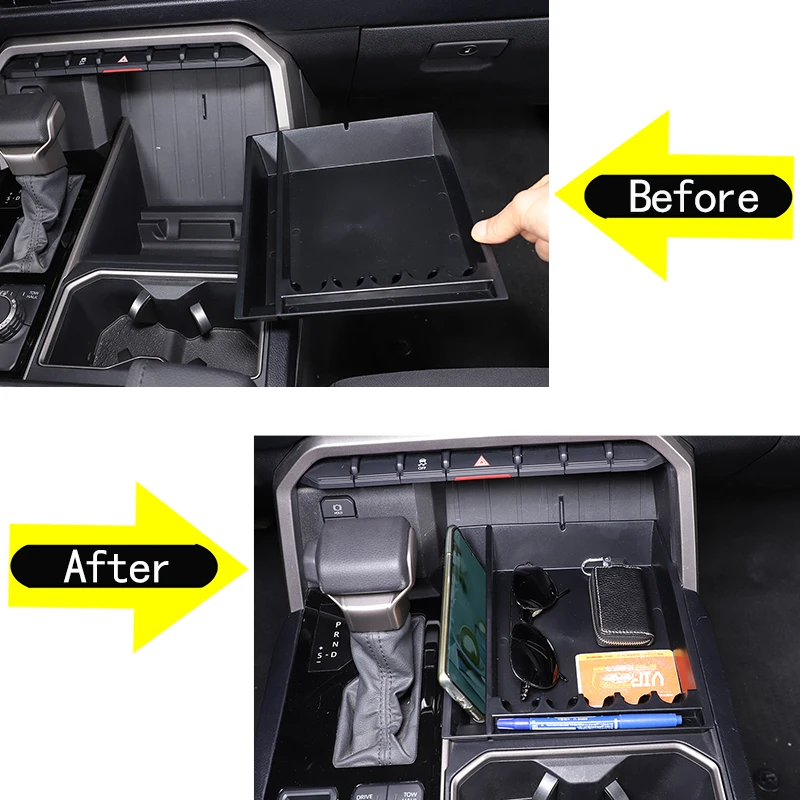 For 2022-2023 Toyota Tundra ABS Black Car Modeling Car Central Control Storage Box Mobile Phone Tray Car Interior Accessories