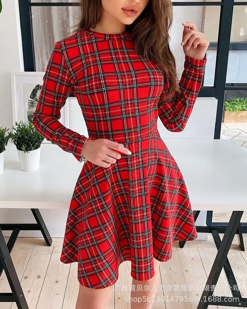 2026 Spring/Summer New Spot Women's Fashion Commuter Checkered Printed Dress