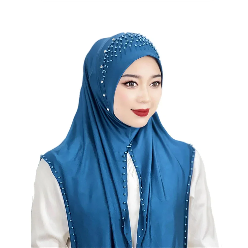 Pull On Ready Wear Instant Hijab Muslim Women Turban Islamic Arab Hat High Quality Beaded Shawl Headwrap Niqab Prayer Scarf Head
