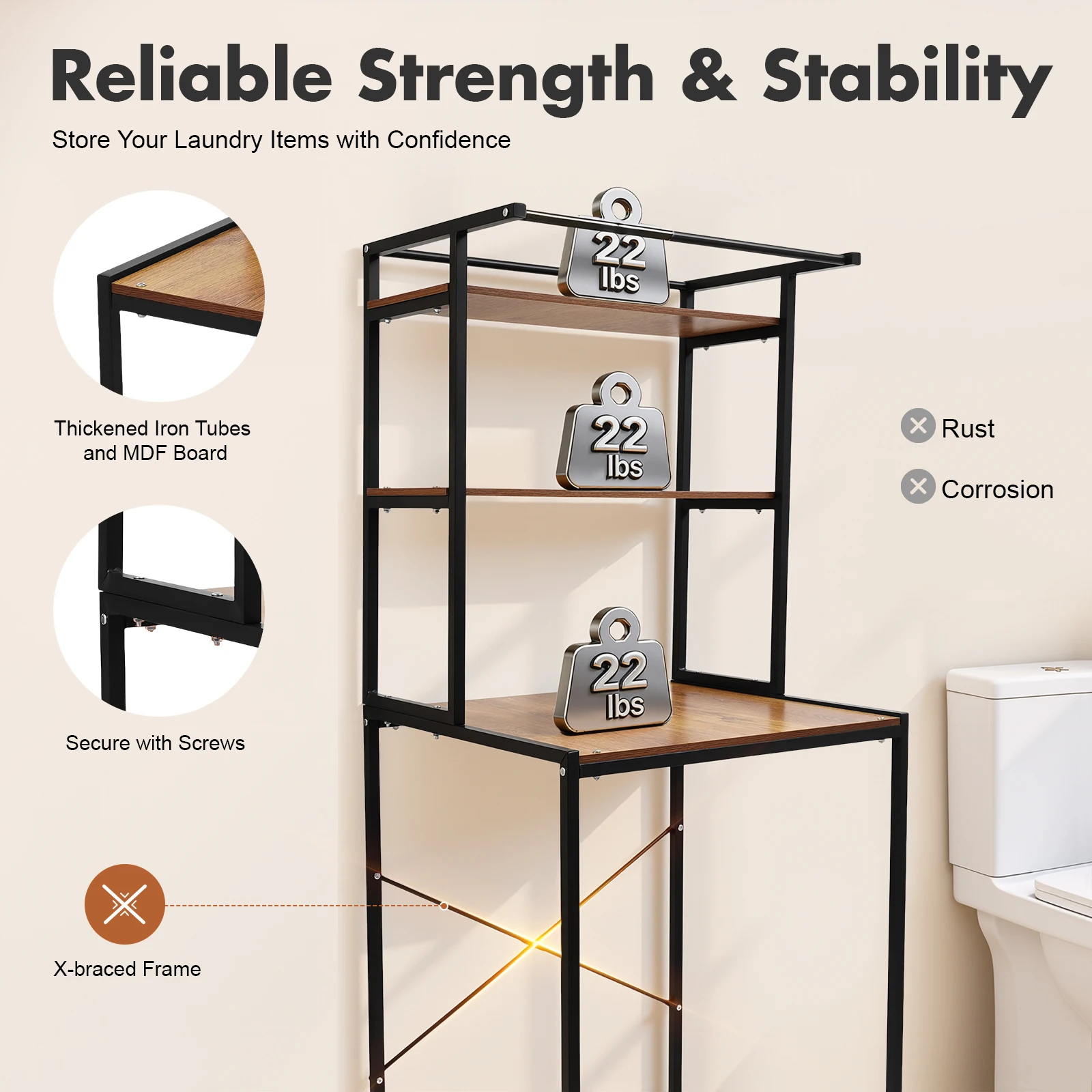 

Three-tier Washer and Dryer Storage Shelf Space Saving Storage Bathroom Organizer Standing Rack for Laundry Room, Balcony, Porch