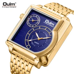 Fashion Oulm Brand New Style Full Stainless Steel Big Size Square Dial Men's Sport Watches Male Quartz Clock Relogio Masculino