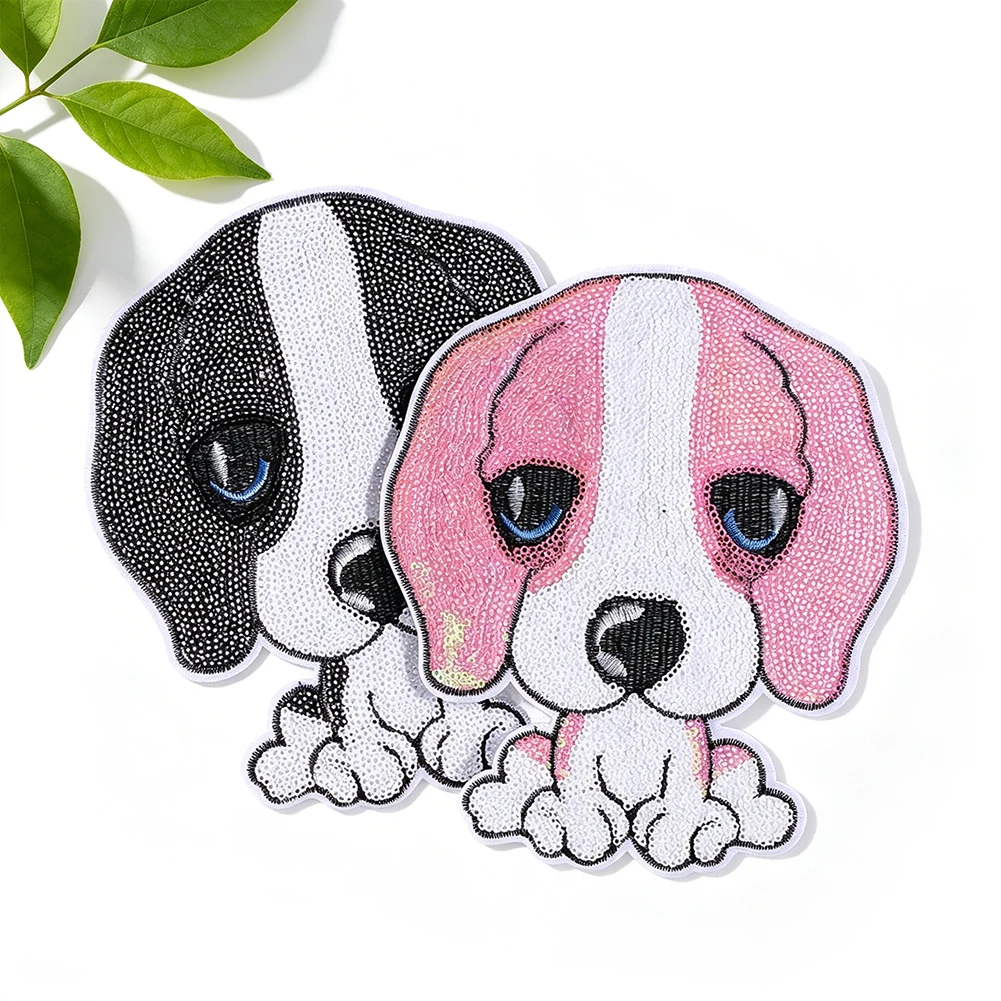 Niedlicher Beagle-Hund Pailletten-Stickerei-Aufnäher Große Größe Kleidungsreparatur-Applikation DIY Kleidung Handwerk Umstyling-Accessoire Alltagskleidung – Detail 1