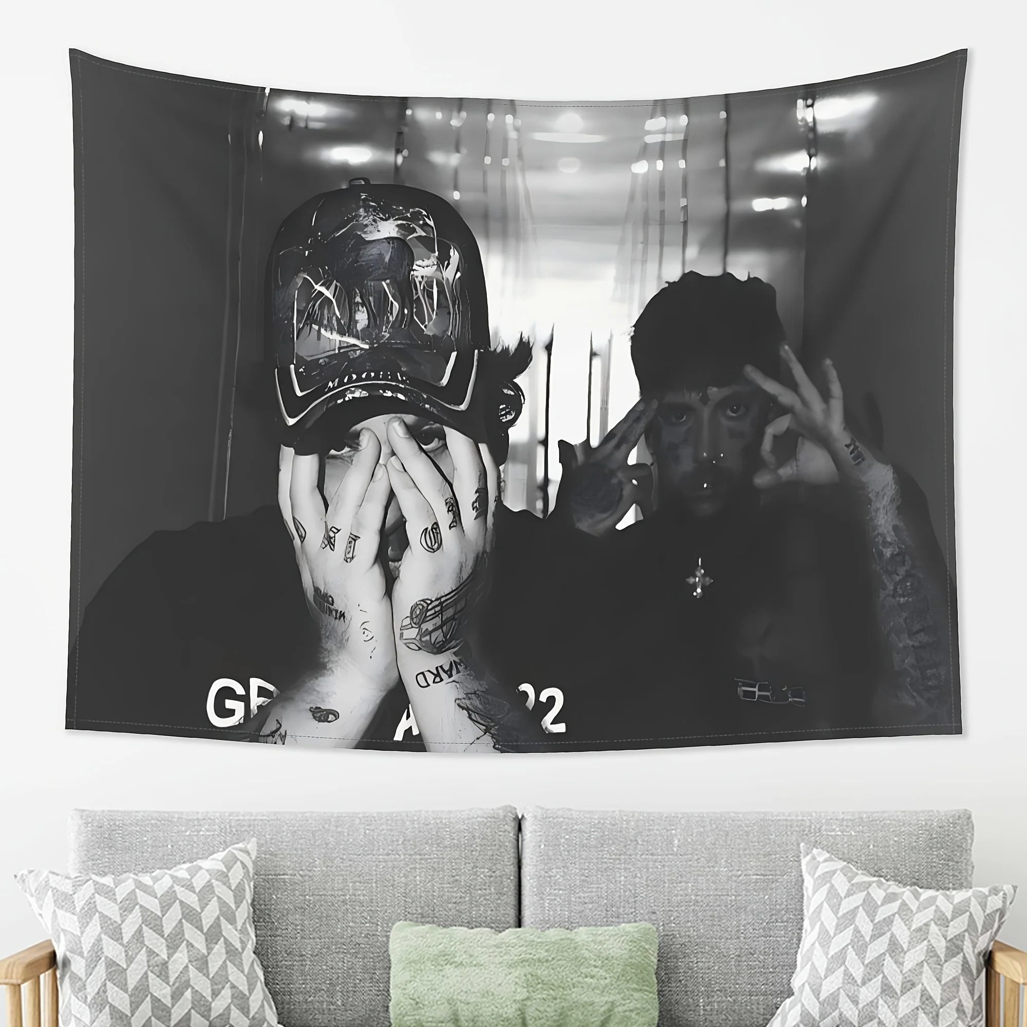 VIKAMA Dark Style Character Tapestry Black and White Art Living Room Street Trendy Style Room Decoration Room Decoration