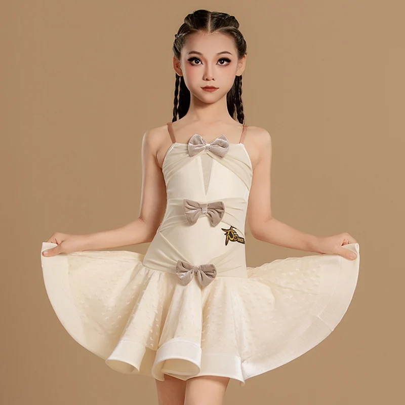 

Kids Latin Dance Performance Clothes Sweet Bowknot Yellow Dress Summer Kids Rumba Cha Cha Dance Dress Practoce Clothing BL16275