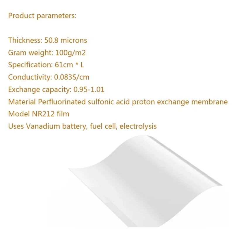 

Образец мембраны proton NR212, перфуродросульфонная кислота ионная мембрана NR212. 10*10см, 20х20см для обмена ионов в решениях.