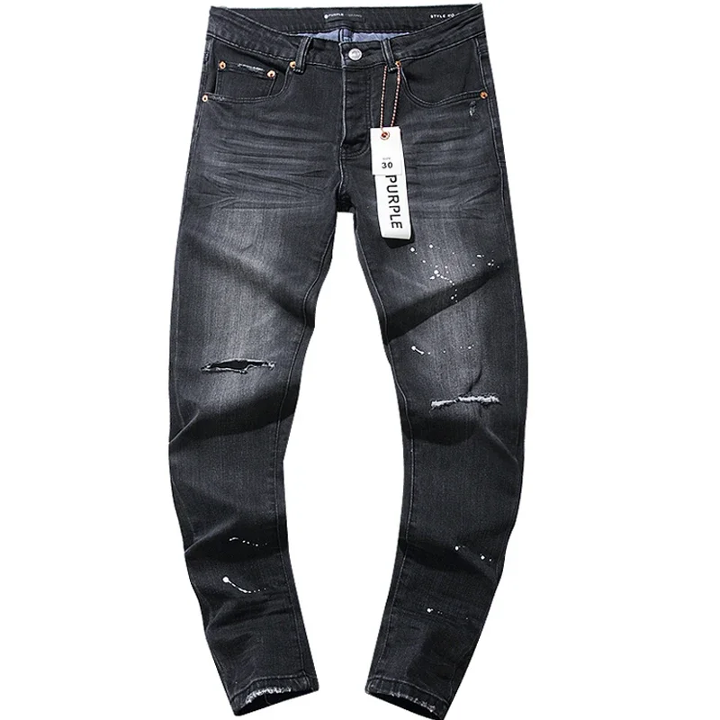 Jeans jeans com design rasgado para homens e mulheres, calça de perna reta, marca roxa, preta, nova, 2021