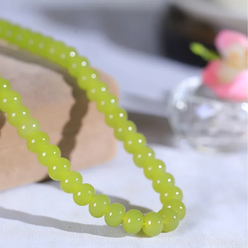 Natural Hetian Jade Qinghai Material High-Impurity Round Fashionable Single-Loop Bead Bracelet Accessory