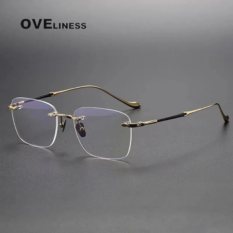 Pure Titanium Glasses Frame Women Luxury Brand Design Rimless Eyeglasses frames Men Ultralight Framless Japanese Eyewear