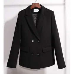 Black Thickened Woolen Coat For Women 2023 New Autumn And Winter Korean Version Waist Closing Black Add Cotton Women's Blazer