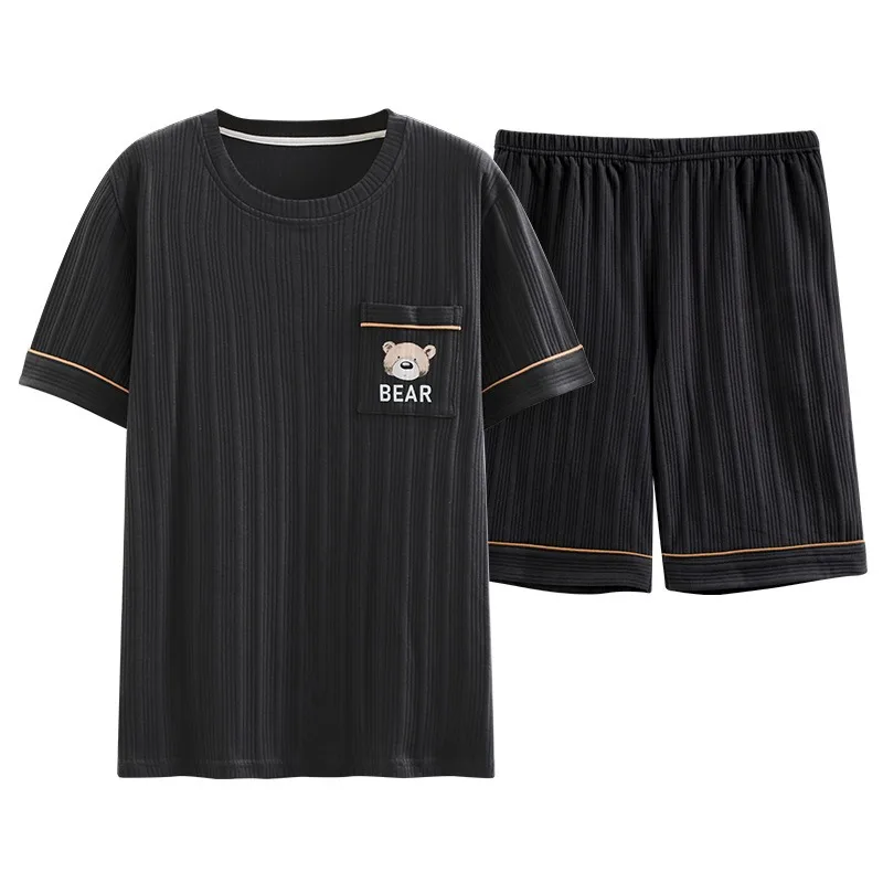 

Хлопковые пижамы больших размеров, летние мужские шорты с короткими рукавами, повседневная дышащая тонкая полосатая домашняя одежда, молодежная одежда для сна, домашняя одежда